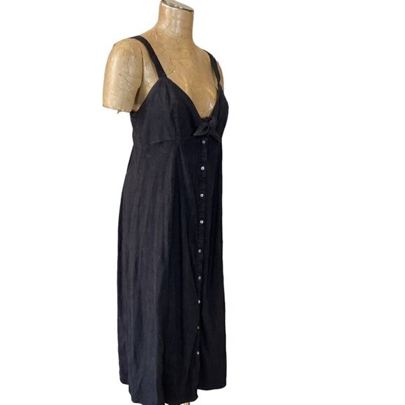 Splendid Linen Blend Button-Front Sleeveless Sundress Sz M Black 283J - Picture 3 of 8